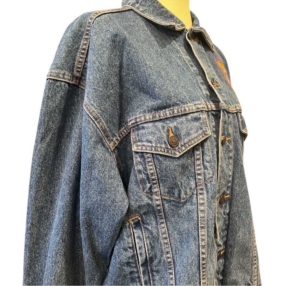 Vintage Brighton Blue Denim Jacket Size L Embroidered Patch Worlds Greatest Mom - Picture 8 of 9